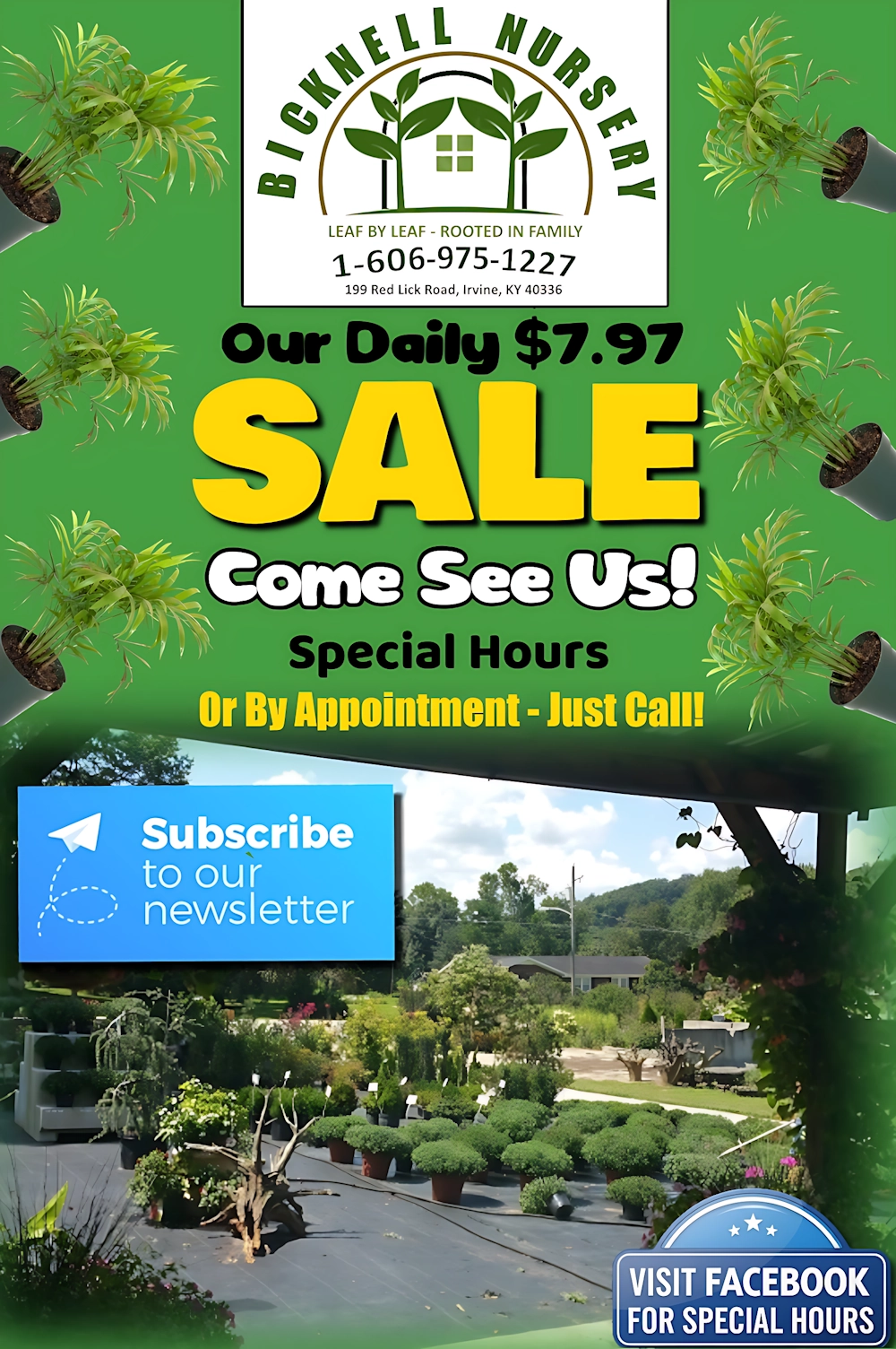 Bicknell Nursery Flyer - Click to Visit our Facebook Page